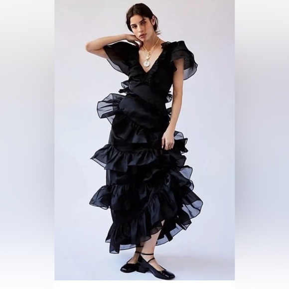 Free People Selkie The Elfin Maxi Dress Ruffle Organza...